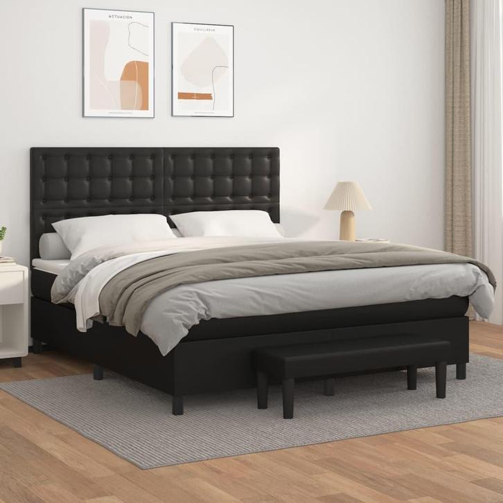 vidaXL Boxspring met matras kunstleer zwart 180x200 cm, Huis en Inrichting, Slaapkamer | Bedden, 80 cm, 200 cm, Zwart, Eenpersoons