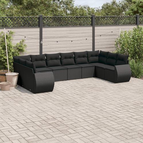vidaXL 10-delige Loungeset met kussens poly rattan zwart, Tuin en Terras, Tuinsets en Loungesets, Loungeset, Nieuw, Rotan, Verzenden