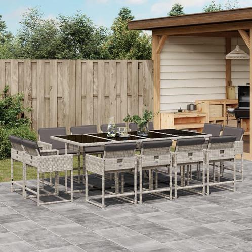 vidaXL 13-delige Tuinset met kussens poly rattan lichtgrijs, Tuin en Terras, Tuinsets en Loungesets, Tuinset, Nieuw, 2 zitplaatsen