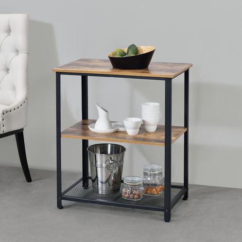 Keukentrolley Freiburg met 2 planken 76,5x60x40 hout zwart, Huis en Inrichting, Keuken | Keukenbenodigdheden, Verzenden