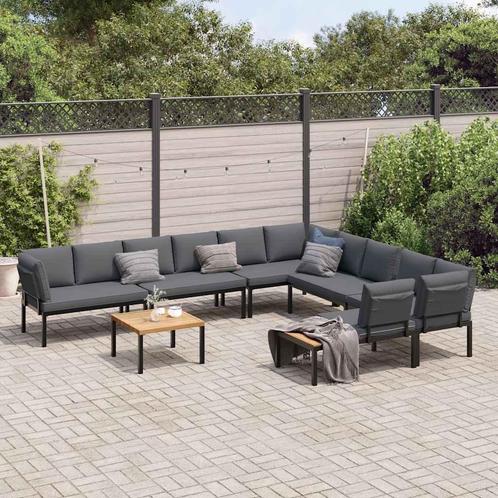 vidaXL 7-delige Loungeset met kussens aluminium zwart, Tuin en Terras, Tuinsets en Loungesets, Loungeset, Nieuw, Aluminium, Verzenden
