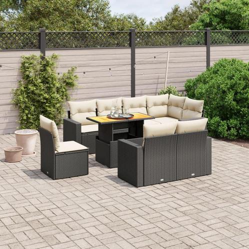vidaXL 9-delige Loungeset met kussens poly rattan zwart, Tuin en Terras, Tuinsets en Loungesets, Loungeset, Nieuw, Rotan, Verzenden