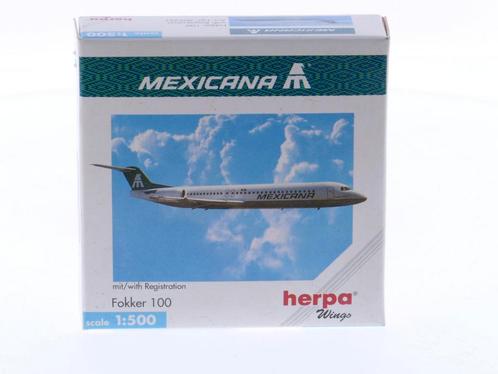 Schaal 1:500 Herpa 509251 Mexicana Fokker 100 Reg. PH-LXG..., Hobby en Vrije tijd, Modelbouw | Vliegtuigen en Helikopters, Zo goed als nieuw