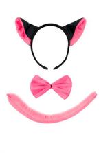 Rat Haarband Oren Strik Staart Diadeem Set Zwart Roze Zacht, Ophalen of Verzenden, Nieuw, Carnaval, Accessoires