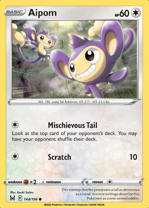 Aipom 144/196 lost Origin, Hobby en Vrije tijd, Verzamelkaartspellen | Pokémon, Losse kaart, Nieuw, Foil, Ophalen of Verzenden