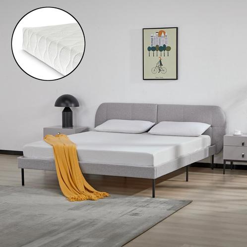 Gestoffeerd bed Porvoo met bedbodem en matras 160x200 cm gri, Huis en Inrichting, Slaapkamer | Bedden, Nieuw, Verzenden