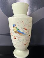 Large Uranium Glass Vase with Hand-Painted Bird – Glows, Antiek en Kunst, Antiek | Glas en Kristal