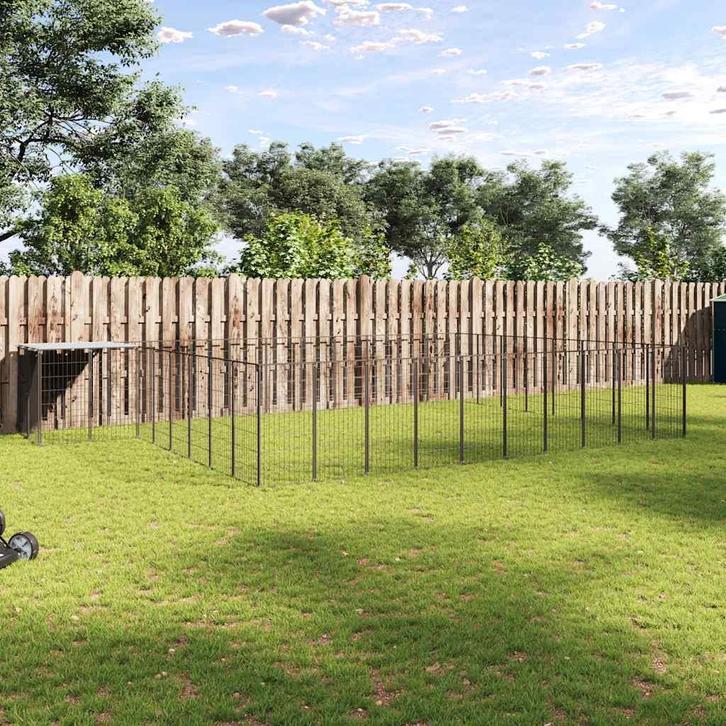 vidaXL Hondenkennel 25,41 m² staal zwart, Dieren en Toebehoren, Honden-accessoires, Nieuw, Verzenden