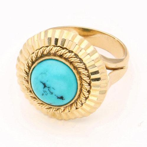 Ring - 18 karaat Geel goud -  2.72ct. tw. Turquoise, Sieraden, Tassen en Uiterlijk, Ringen