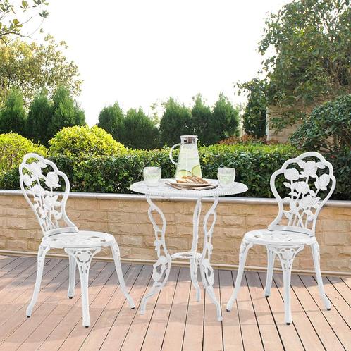 Bistroset balkonset gietijzer tuintafel en 2 tuinstoelen wit, Tuin en Terras, Tuinsets en Loungesets, Verzenden