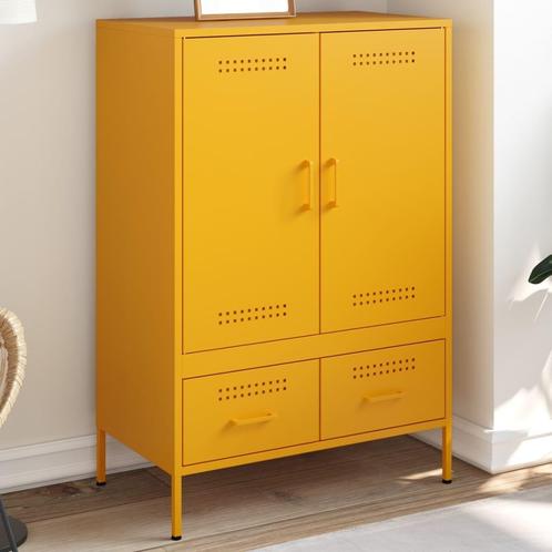 vidaXL buffetkast 68x39x101,5 cm staal mosterdgeel, Huis en Inrichting, Kasten | Buffetkasten, 25 tot 50 cm, Nieuw, Metaal, 100 tot 150 cm