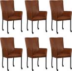 Set van 6 Cognac leren moderne eetkamerstoelen - met armleun, Huis en Inrichting, Stoelen, Overige kleuren, Nieuw, Leer, Ophalen of Verzenden
