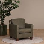 Direct meenemen | Olijfgroene leren fauteuil | olijfgroen le, Huis en Inrichting, Fauteuils, Nieuw, Ophalen of Verzenden, Landelijk