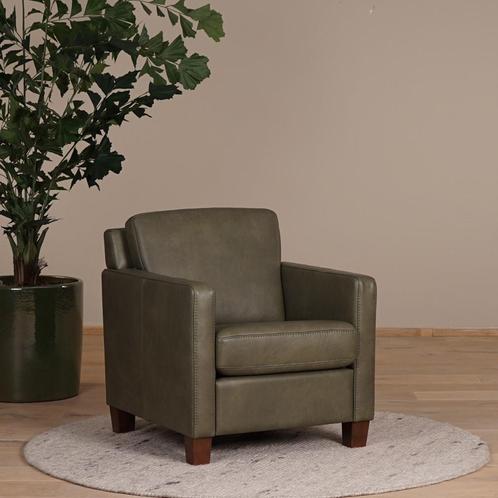 Direct meenemen | Olijfgroene leren fauteuil | olijfgroen le, Huis en Inrichting, Fauteuils, 50 tot 75 cm, 75 tot 100 cm, Nieuw