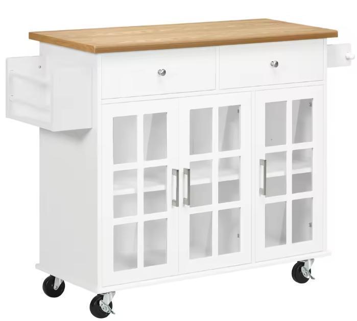 Keukenwagen met Glazen Deuren en Lades – Wit 124,5 cm, Huis en Inrichting, Keuken | Keukenelementen, Nieuw, Verzenden