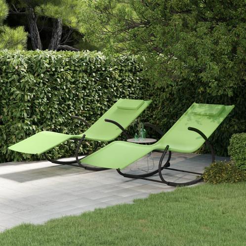 vidaXL Ligbedden 2 st schommelend staal en textileen groen, Tuin en Terras, Ligbedden, Nieuw, Verzenden