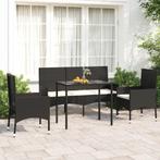 vidaXL 4-delige Loungeset met kussens poly rattan zwart, Tuin en Terras, Tuinsets en Loungesets, 4 zitplaatsen, Nieuw, Loungeset
