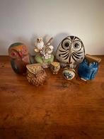 Themacollectie - Set keramische uilen, hout en messing, Antiek en Kunst