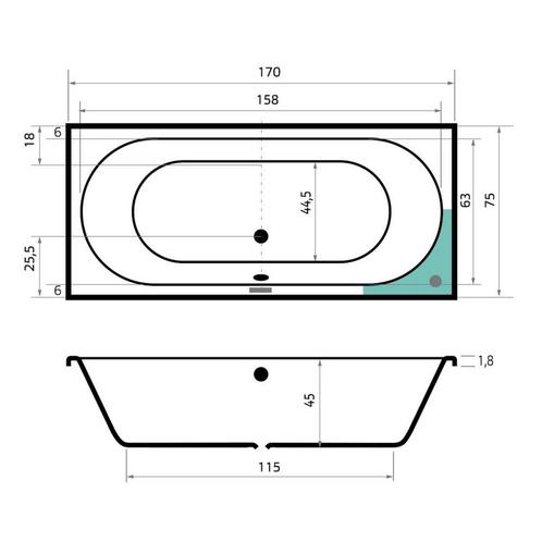 Ligbad Beterbad Xenz Madeira 170x75 cm Inclusief Badpoten, Doe-het-zelf en Verbouw, Sanitair, Ophalen of Verzenden