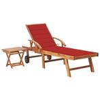 vidaXL Ligbed met tafel en kussen massief teakhout, Verzenden, Nieuw