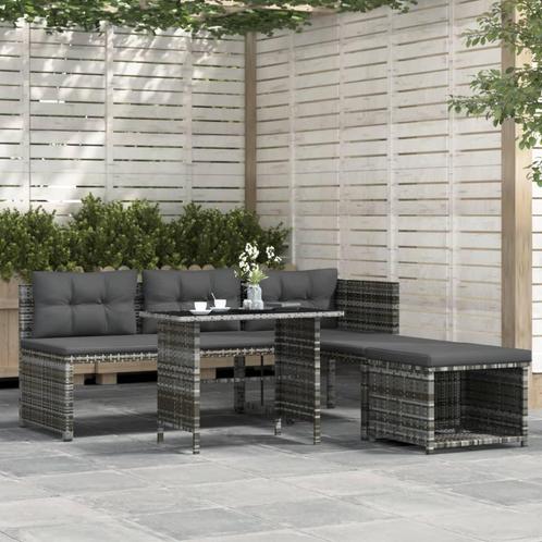 vidaXL 4-delige Tuinset met kussens poly rattan grijs, Tuin en Terras, Tuinsets en Loungesets, Tuinset, Nieuw, 4 zitplaatsen, Rotan