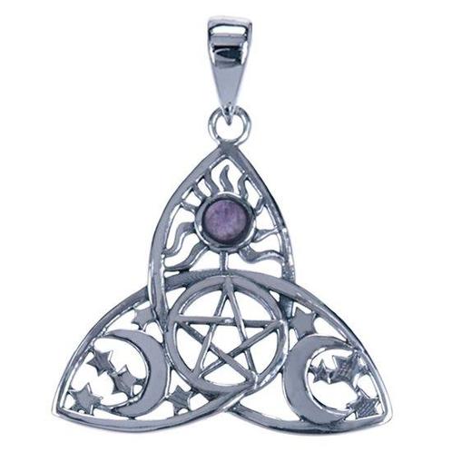 Zilveren Pentagram in triquita met amethyst ketting hanger, Sieraden, Tassen en Uiterlijk, Kettinghangers, Verzenden