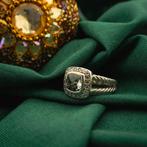 Zilveren ring gezet met prasioliet en diamant | 0,10 ct...., Sieraden, Tassen en Uiterlijk, Ringen, Met edelsteen, Gebruikt, Ophalen of Verzenden