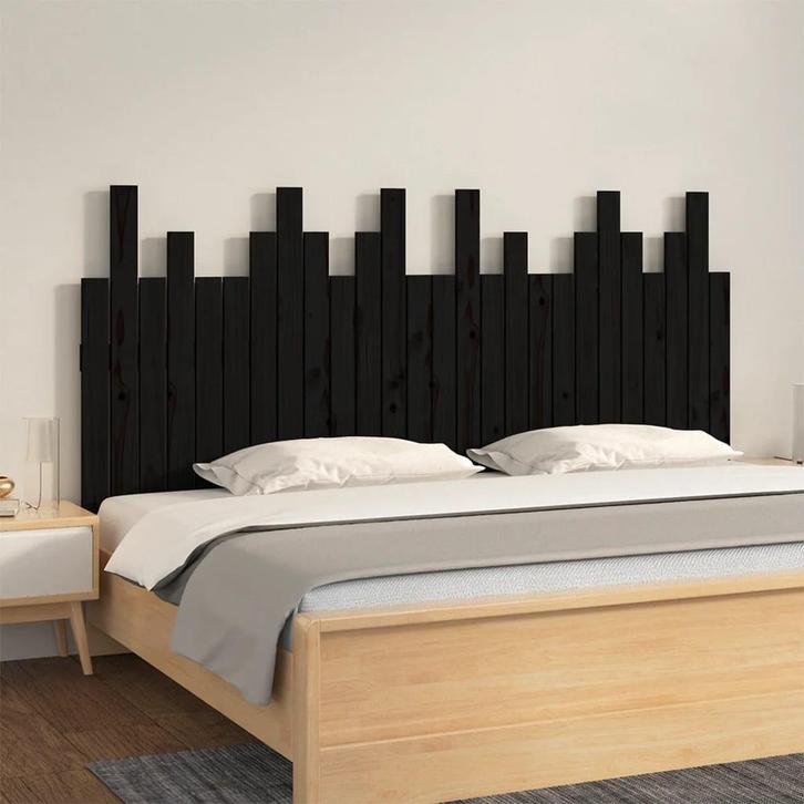 vidaXL Hoofdbord wandmontage 166x3x80 cm massief grenenhout, Huis en Inrichting, Slaapkamer | Bedden, Zwart, Nieuw, Hout, Verzenden