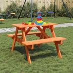 vidaXL Picknicktafel voor 4 kinderen met parasolgat massief, Verzenden, Nieuw, Hout