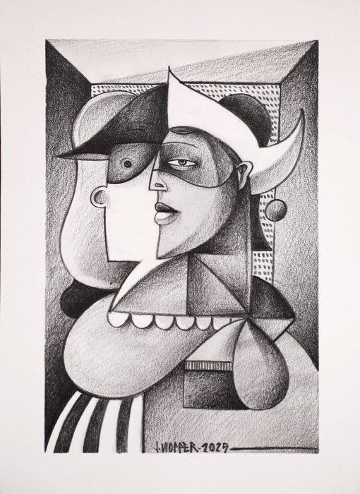 Jone Hopper - Arlequin (étude dessin original), Antiek en Kunst, Kunst | Designobjecten