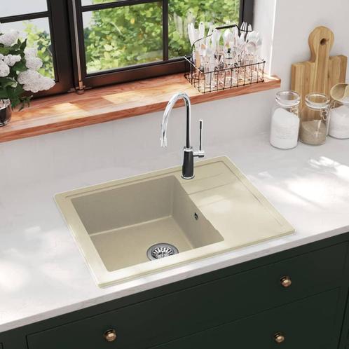 vidaXL Gootsteen met overloopgat ovaal graniet beige, Doe-het-zelf en Verbouw, Sanitair, Nieuw, Verzenden