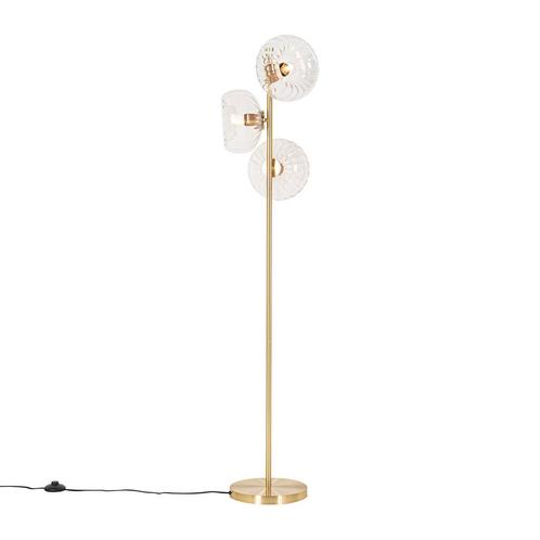 Art Deco vloerlamp goud met glas 3-lichts - Ayesha, Huis en Inrichting, Lampen | Vloerlampen, Nieuw, Glas, 100 tot 150 cm