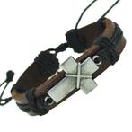 Fako Bijoux® - Armband - Leder - Kruis Bedel - Zwart, Verzenden, Nieuw