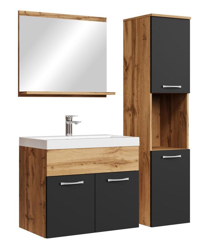 Badkamermeubel Set Montreal 60 x 35 cm Eiken Zwart Badmeubel, Huis en Inrichting, Badkamer | Badkamermeubels, Nieuw, Wastafelkast