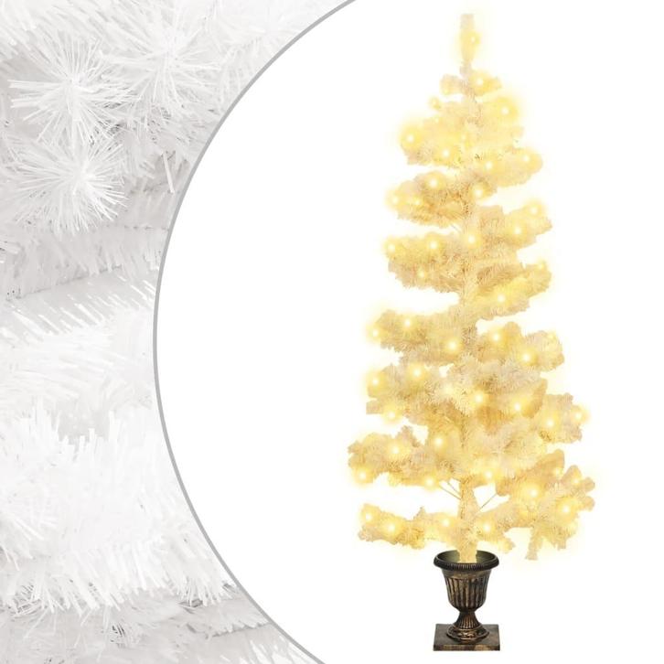 vidaXL Kunstkerstboom met verlichting en pot 120 cm PVC wit, Diversen, Kerst, Nieuw, Verzenden