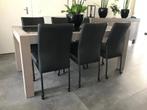 Set van 6 leren eetkamerstoelen - met wieltjes - zwart leer, Ophalen of Verzenden, Nieuw, Leer