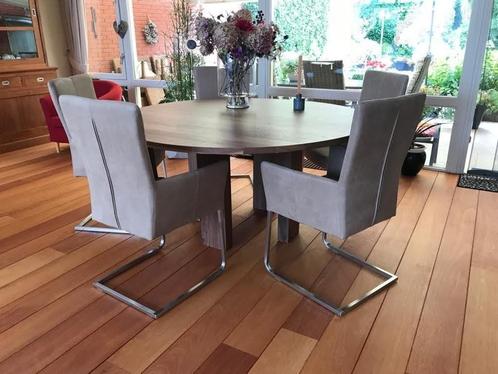 Set van 5 leren eetkamerstoelen - met sledepoot en armleunin, Huis en Inrichting, Stoelen, Overige kleuren, Nieuw, Leer, Ophalen of Verzenden