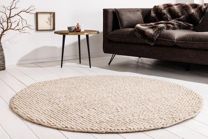 Designtapijt WOL 150cm beige rond wol handgemaakt - 43056, Huis en Inrichting, Stoffering | Tapijten en Kleden, Ophalen of Verzenden