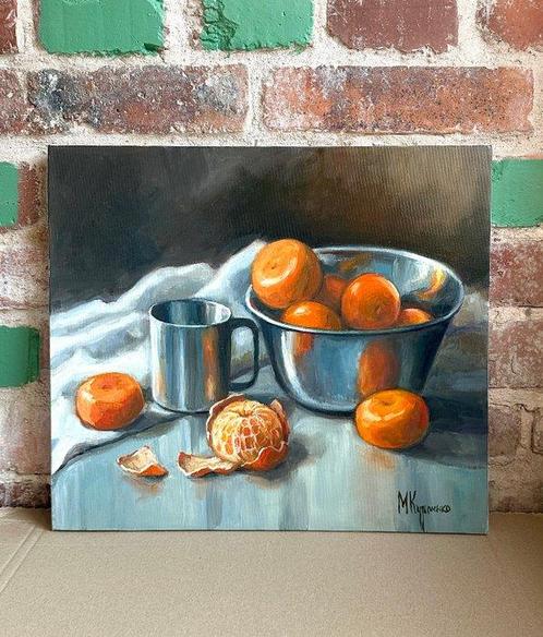Merie Khys (XX-XXI) - Still life with tangerines, Antiek en Kunst, Kunst | Schilderijen | Klassiek
