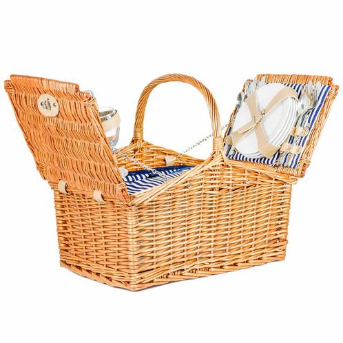 Picknickmand 4-persoons met servies & thermotas - licht riet, Hobby en Vrije tijd, Picknickmanden, Nieuw, Ophalen of Verzenden
