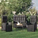 vidaXL 4-delige Tuinset met kussens poly rattan zwart, Verzenden, Nieuw, Rotan, Tuinset