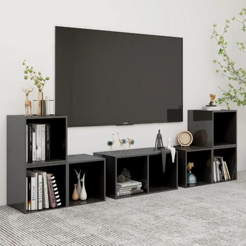 vidaXL 6-delige Tv-meubelset bewerkt hout hoogglans grijs, Huis en Inrichting, Kasten | Televisiemeubels, 25 tot 50 cm, Nieuw
