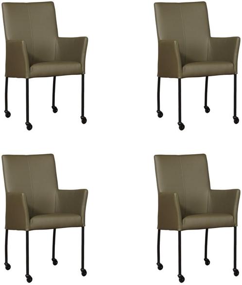 Set van 4 Olijfgroene leren moderne eetkamerstoelen - Toledo, Huis en Inrichting, Stoelen, Vier, Overige kleuren, Nieuw, Leer