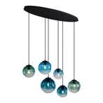Art deco hanglamp zwart met ovale plafondplaat en groen en, Huis en Inrichting, Lampen | Hanglampen, Nieuw, Glas, Art Deco, 75 cm of meer