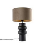 Design tafellamp zwart 17 cm velours kap taupe met goud 35, Huis en Inrichting, Lampen | Tafellampen, Nieuw, Design, 50 tot 75 cm
