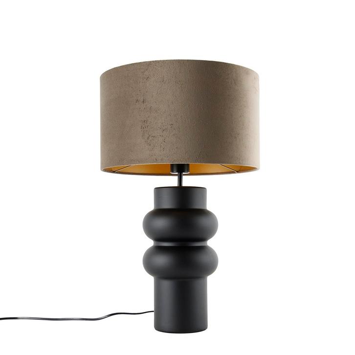 Design tafellamp zwart 17 cm velours kap taupe met goud 35, Huis en Inrichting, Lampen | Tafellampen, Nieuw, 50 tot 75 cm