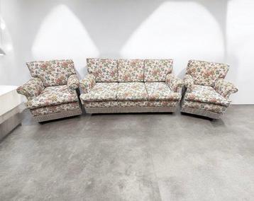 Zitgroep (3) - Hout, Textiel - Set bank en fauteuils beschikbaar voor biedingen