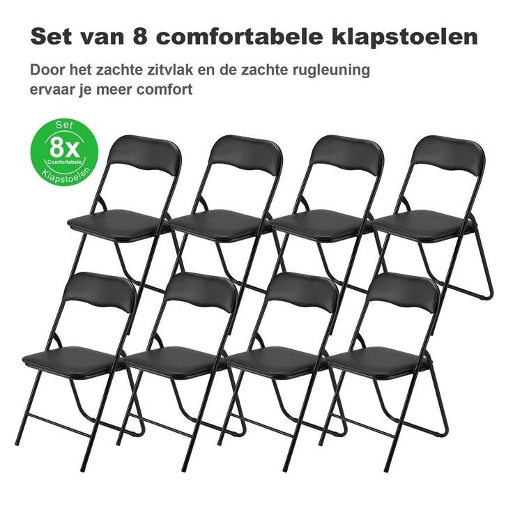 Bardi 8 stuks Klapstoelen 100KG Belastbaar 5 Kleuren PU Zit, Huis en Inrichting, Stoelen, Vijf, Zes of meer stoelen, Zwart, Nieuw