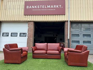 Bankstel cognac bruin buffel leren 2,5  bank met 2 fauteuils beschikbaar voor biedingen