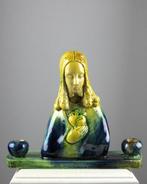 Beeldje - Jezus met Heilig Hart - Kaarsenhouder - Aardewerk